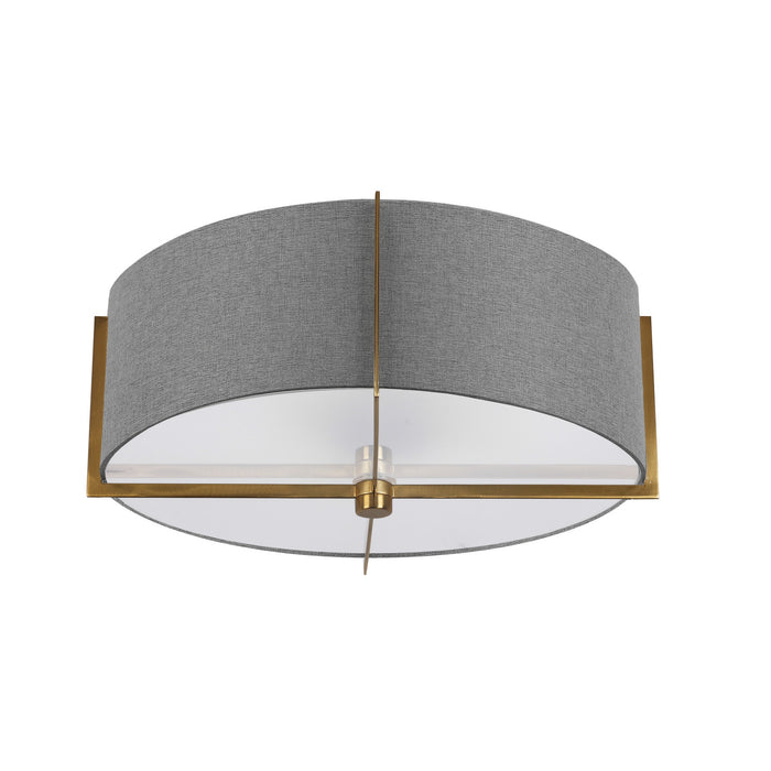 Plafonnier semi-affleuré Preston de Dainolite avec abat-jour gris, fini laiton vieilli et 3 ampoules