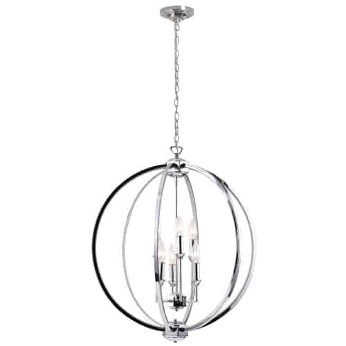 Lustre Karland de Dainolite de 24 po de diamètre avec bande cloutée de cristaux, fini chromé poli et 6 ampoules