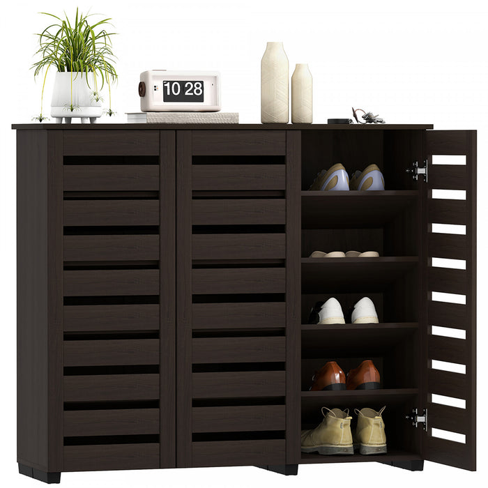 HOMCOM Armoire a chaussures pour entree avec 3 portes a lattes, marron