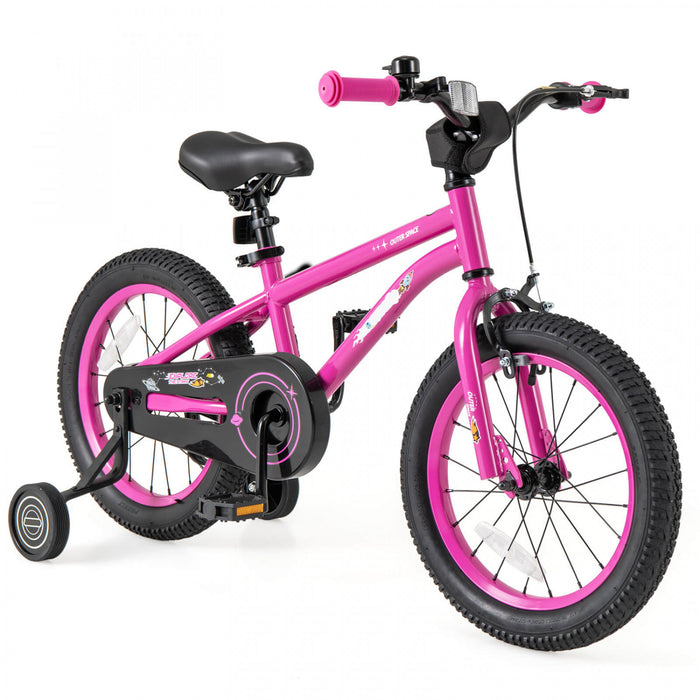 Velo Costway 16 Pouces Pour Enfants De 4 A 7 Ans Avec Selle Reglable Et Guidon Antiderapant Rose