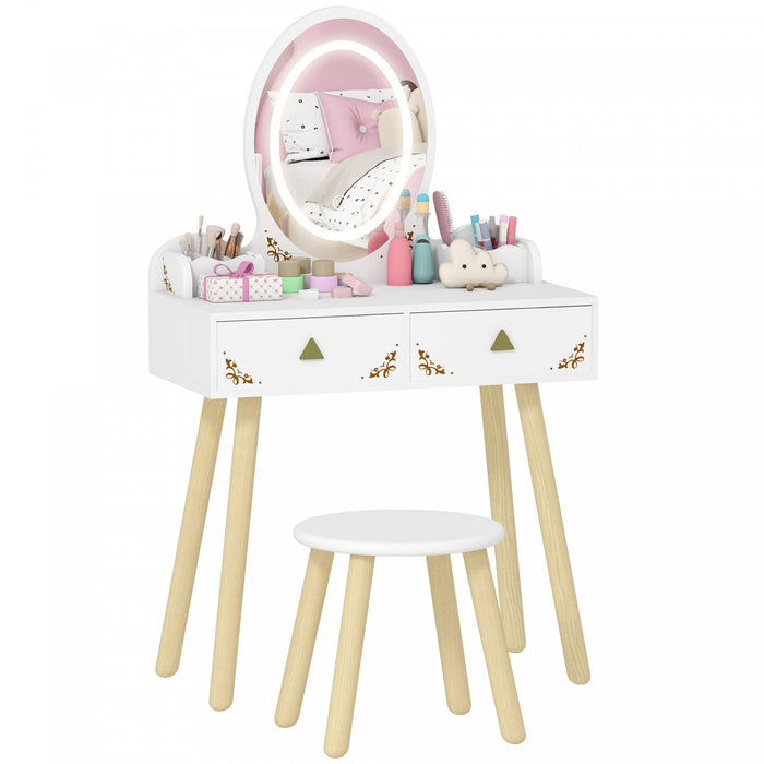 Qaba Coiffeuse pour enfants, ensemble avec miroir, tabouret et lumieres LED