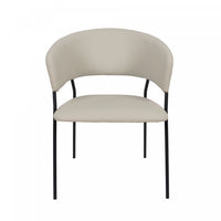 Fauteuil contemporain moderne en cuir vegetalien avec accoudoirs en metal, coloris gris pierre - Lot de 2