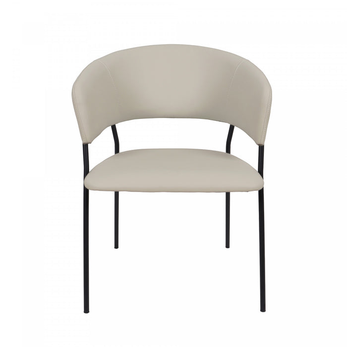Fauteuil contemporain moderne en cuir vegetalien avec accoudoirs en metal, coloris gris pierre - Lot de 2