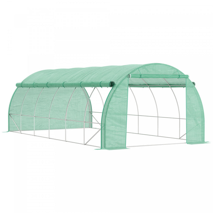 Outsunny Grande Serre De Plain-pied, Serre Tunnel 20'x10'x6', Vert
