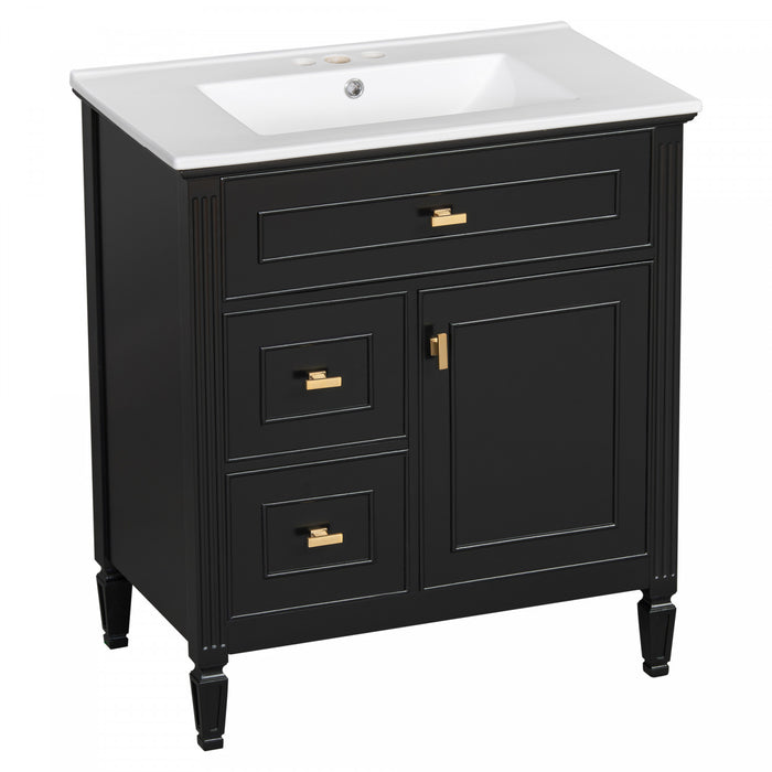 Olivia Meuble-lavabo de 30\" avec vasque en ceramique et bois caoutchouc massif, Noir