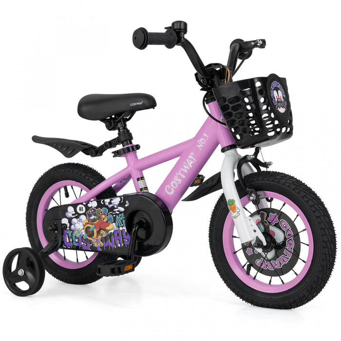 Costway 12\" Velo Pour Enfants Pour 3-4 Avec Guidon Reglable En Hauteur Et Frein A Main En Selle Violet