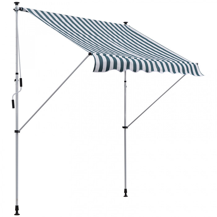 Outsunny 6.6'x5' Manuel Retractable Patio Auvent Fenetre Porte Pare-soleil Pont Auvent Abri Resistant A L'eau Uv Protecteur Vert Et Blanc