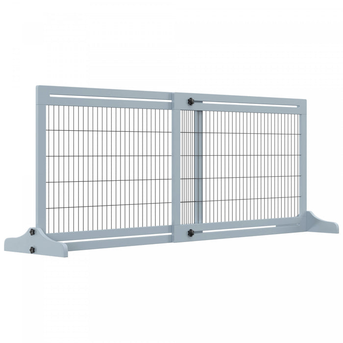 Pawhut Barriere Autoportante Pour Animal Domestique, Barriere Pliable En Bois Avec Longueur Reglable De 41\"-72\", Barriere Pour Chiens De Petite Et Moyenne Taille, Gris