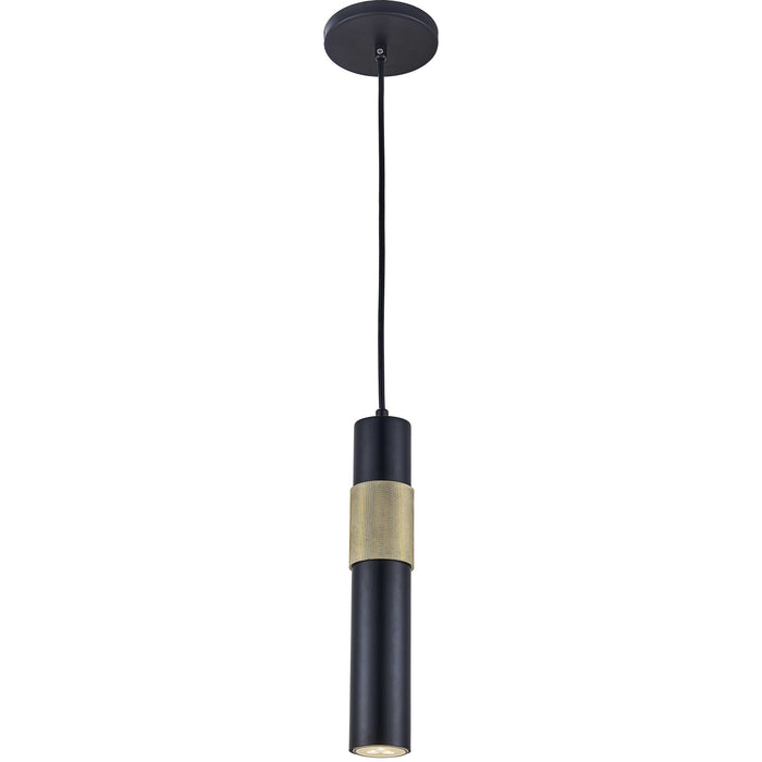 Luminaire suspendu Passwell de Dainolite avec fini noir mat et laiton vieilli et 1 ampoule