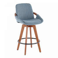 Tabouret de style du milieu du 20e siècle Cosmo de hauteur comptoir en tissu - noyer et bleu