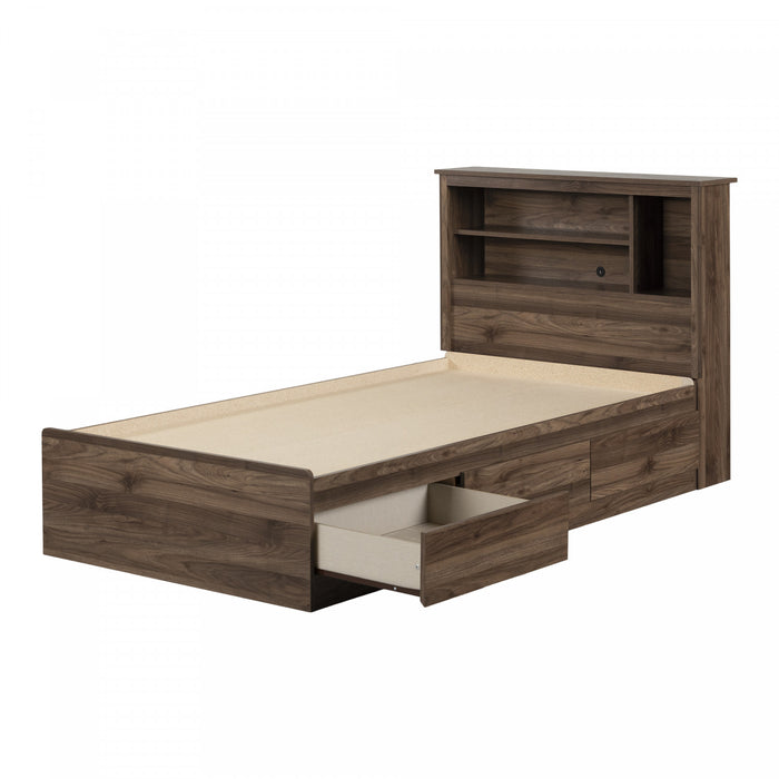 Yodi Ensemble Lit Matelot Et Tete De Lit Bibliotheque Noyer Naturel, De Meubles South Shore
