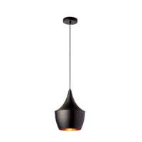 Grand luminaire suspendu Helsinki de Dainolite en forme de goutte, avec intérieur doré, fini noir mat et 1 ampoule