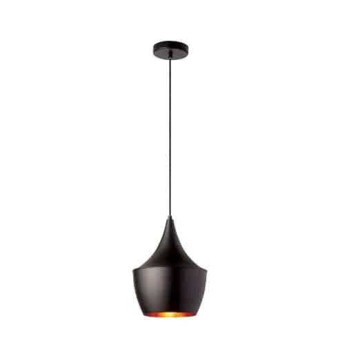 Grand luminaire suspendu Helsinki de Dainolite en forme de goutte, avec intérieur doré, fini noir mat et 1 ampoule