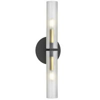 Applique murale Wand de Dainolite en verre givré, avec fini noir mat et laiton vieilli, et 2 ampoules