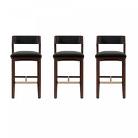 Tabouret de bar moderne Patricia en bois et tissu noir - Lot de 3