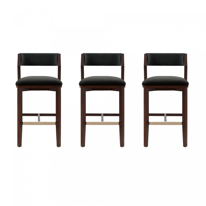 Tabouret de bar moderne Patricia en bois et tissu noir - Lot de 3
