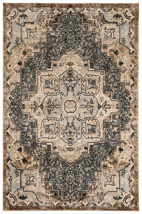 Tapis Lavable/Traditionnel Esmira 5'0\" x 7'6\" en Bleu