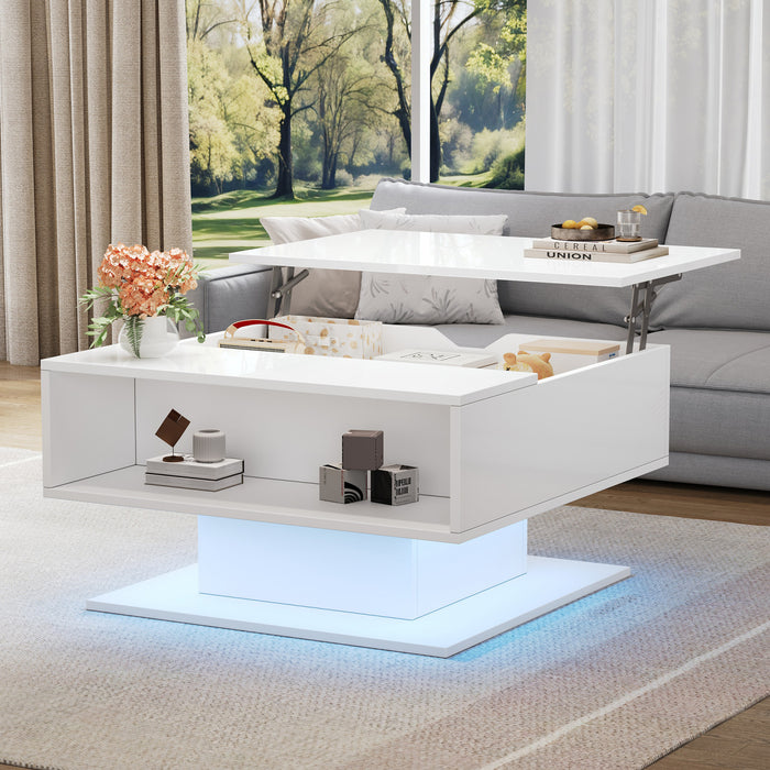 Ethan table basse relevable avec eclairage LED, blanc