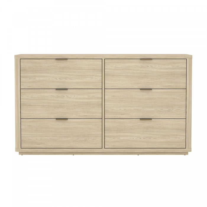 Commode moderne Evelyn 60\" en naturel (6 tiroirs)