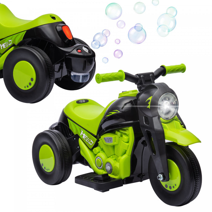 Qaba Velo Electrique, Voiture A Bulles, 3 Roues, Moto Electrique Alimentee Par Batterie 6 V Pour Enfants Avec Phare Led, Musique, Pedale, Pour 2 A 5 Ans, Vert