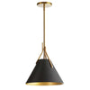 Luminaire suspendu Nicole de Dainolite avec abat-jour en métal noir et doré, fini laiton vieilli et 1 ampoule