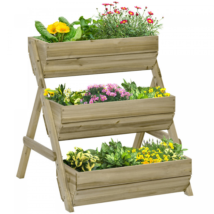 Outsunny Lit De Jardin Sureleve A 3 Niveaux, Boite De Jardiniere Surelevee En Bois Vertical Pour Fleurs, Legumes, Herbes, 26\" X 30\" X 30\", Vert Clair