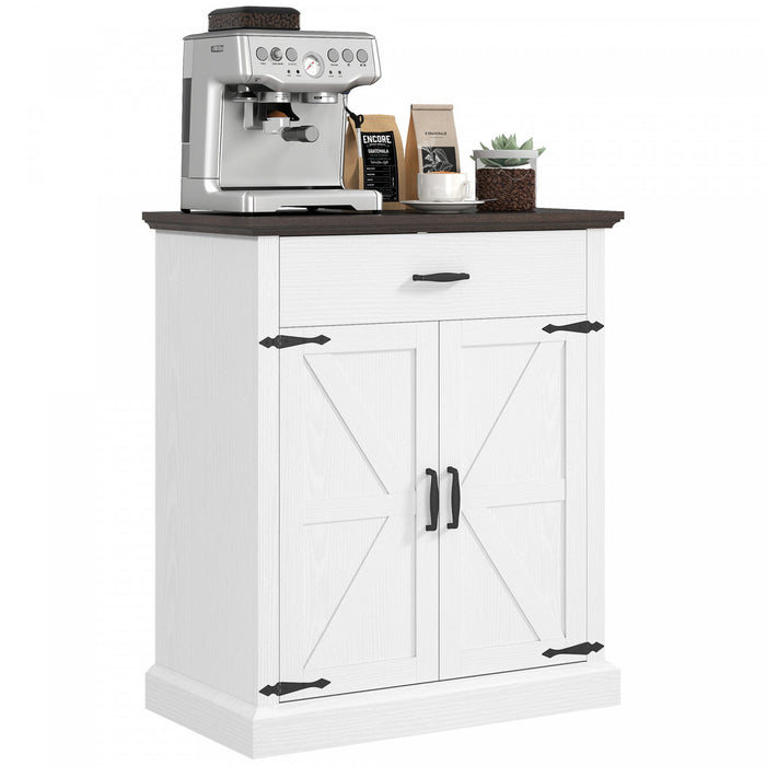 HOMCOM Buffet de style campagnard de 30\" avec 2 portes de grange, blanc
