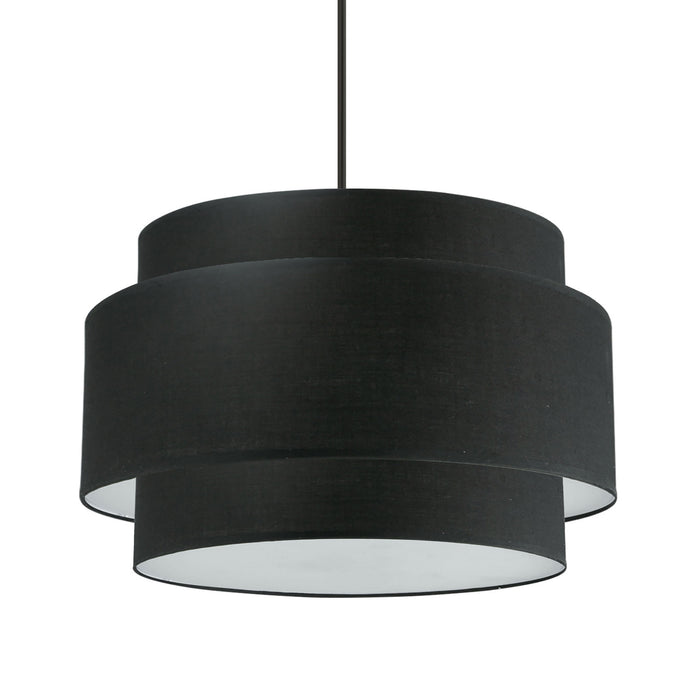 Petit lustre Priya de Dainolite avec abat-jour noir et blanc, fini noir mat et 4 ampoules
