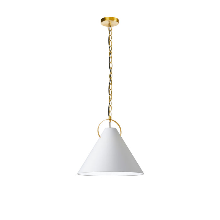 Luminaire suspendu Princeton de Dainolite de 16 po de diamètre avec abat-jour blanc, fini laiton vieilli et 1 ampoule