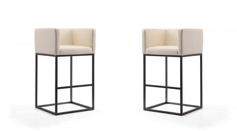 Tabouret de bar Embassy style milieu du siecle en metal et tissu creme - Lot de 2