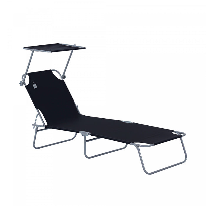 Chaise Longue D'exterieur Outsunny, Chaise Longue Pliable Reglable, Noire.