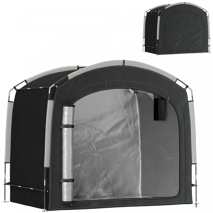 Abri de rangement Outsunny pour velos avec sac de transport pour 3-4 velos, noir