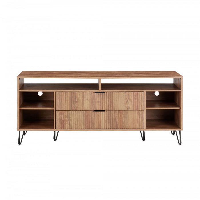 Meuble TV Dumbo Modern 160 cm a rainures, finition brun dore