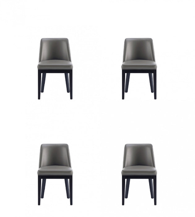 Chaise de salle a manger moderne Gansevoort en bois et cuir vegetalien graphite - Lot de 4