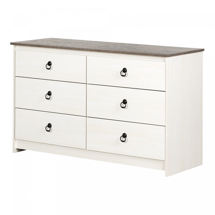 Plenny Commode 6 tiroirs Blanc antique et Chêne vieilli, de Meubles South Shore