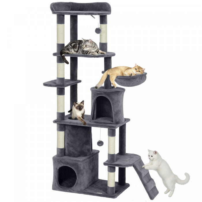 Grand Arbre a Chat de 170 cm avec 7 Poteaux a Gratter, Gris Fonce
