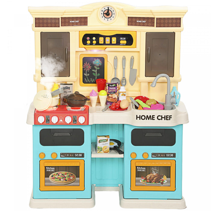 Cuisine enfant Qaba pour tout-petits, cuisine enfant avec sons et lumieres realistes, evier, cuisiniere, horloge, batterie de cuisine, accessoires, ensemble de nourriture pour enfants de 3 a 6 ans, vert