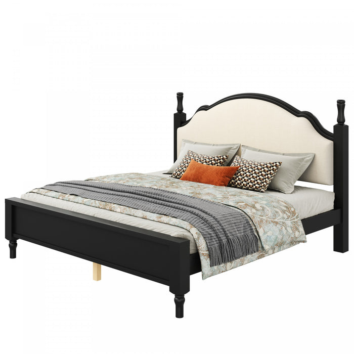 Lit plateforme Miles en bois format Queen avec tete de lit rembourree incurvee, noir