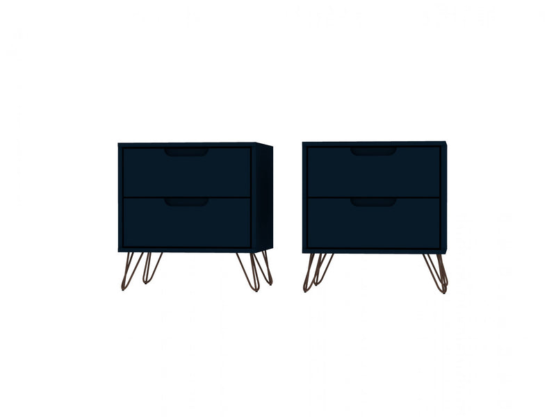 Table de nuit Rockefeller Mid-Century Modern 20\" en bleu minuit (2 tiroirs) - Lot de 2
