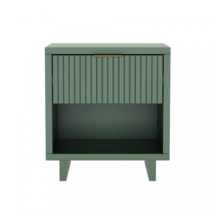 Table de nuit contemporaine Elara 18\" en bois massif vert sauge (1 tiroir)
