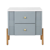 Lila Table de Nuit Moderne avec Tiroirs de Rangement et Poignees Metalliques, Bleu