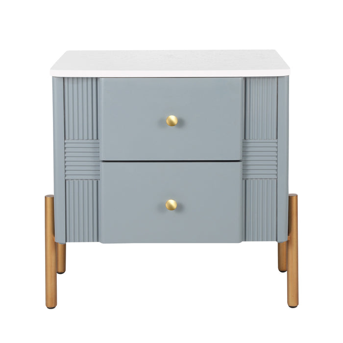 Lila Table de Nuit Moderne avec Tiroirs de Rangement et Poignees Metalliques, Bleu