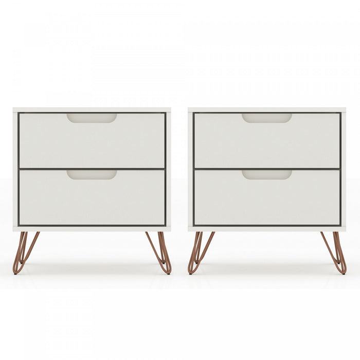Table de nuit Rockefeller Mid-Century Modern 20\" en blanc casse (2 tiroirs) - Lot de 2