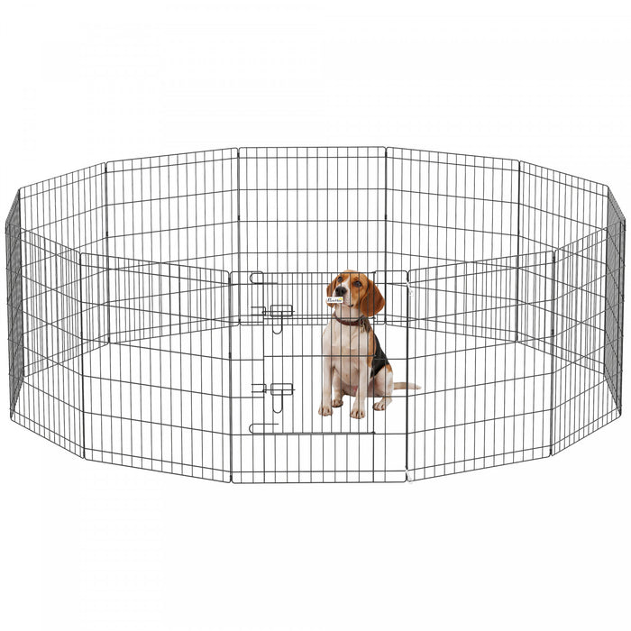 PawHut Parc pour Chiens, Parc a Chiots, 12 Panneaux, Enclos d'Exercice en Metal Pliable pour Interieur et Exterieur, 61 cm de Hauteur