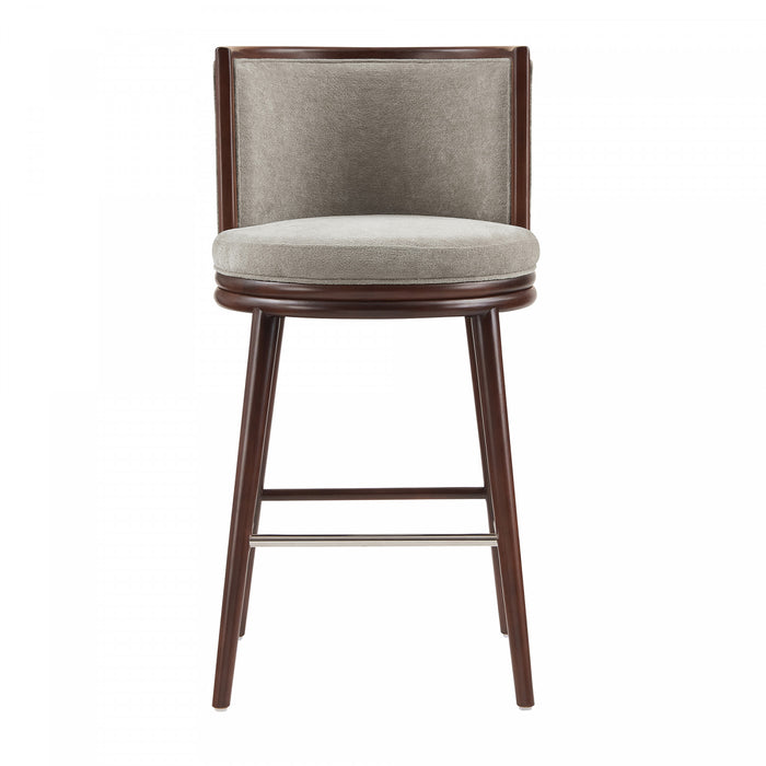 Tabouret de bar moderne en bois avec assise rembourree, coloris colombe, Evalyn