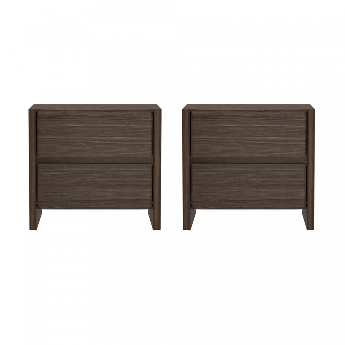 Table de nuit moderne Linda 24\" en noyer brun (2 tiroirs) - Lot de 2