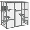 Pawhut Catio Enclos D'exterieur Pour Chat En Bois Avec Toit Resistant Aux Intemperies, Pont, Boite De Repos, Plates-formes Pour 2 Chatons, Gris