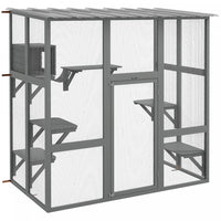 Pawhut Catio Enclos D'exterieur Pour Chat En Bois Avec Toit Resistant Aux Intemperies, Pont, Boite D