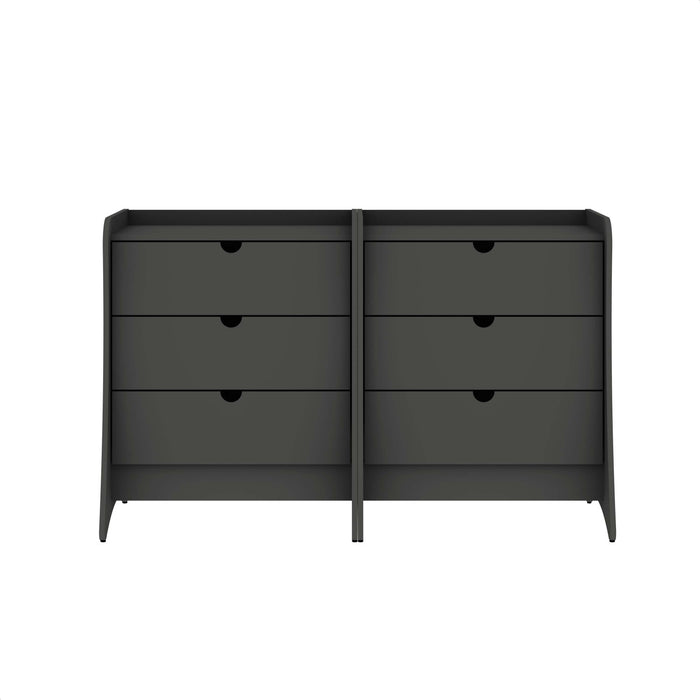 Table de nuit Coney style milieu du siecle 71 cm en gris charbon (3 tiroirs) – Lot de 2