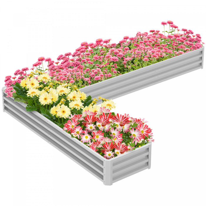 Outsunny Lit De Jardin Sureleve En Forme De L, 82\" X 109\" X 12'' Jardiniere En Acier Galvanise Avec Tiges Multi-renforcees Pour Legumes, Fleurs Et Herbes, Argente